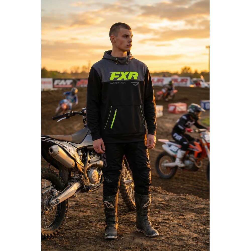 "FXR" Factory Ride Mens Hoodie Black Grey Neon‎ PLEASE READ HOLE IN SLEEVE XL